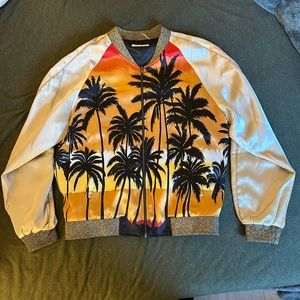 Saint Laurent Palm Tree-print Satin Bomber Jacket